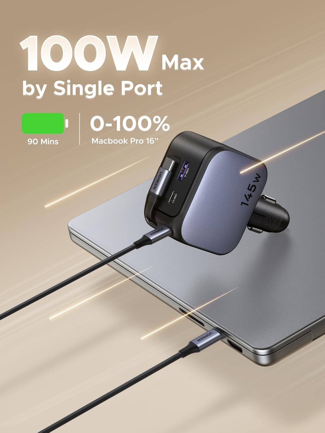 UGREEN 145W 3C1A Retractable C - Usb C Cable recension och pris