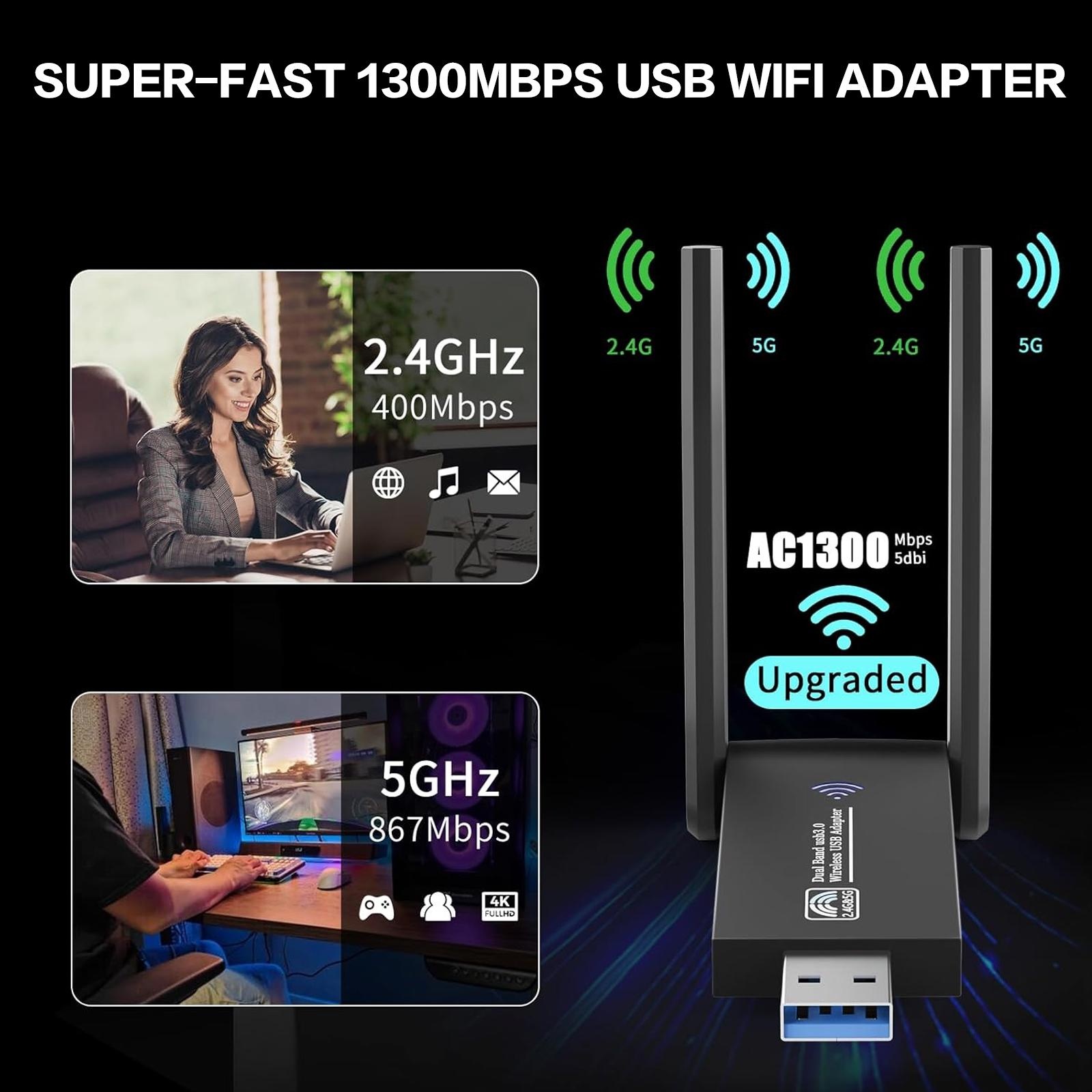 1300Mbps USB WiFi Adapter Dual - Antenna 2.4Ghz recension och pris
